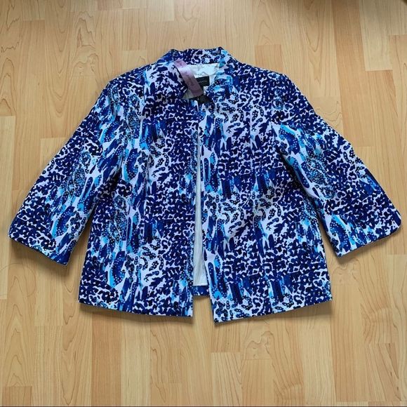 New Blue & White Printed Investments Blazer Size 6 - Picture 1 of 8